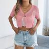 Γυναικεία Μόδα Casual -Χρώμα Αγάπη Δαντελωτό Διάτρητο Κορδόνι Κοντομάνικο Πλεκτό Πουλόβερ Καρδίγκαν Κορυφή