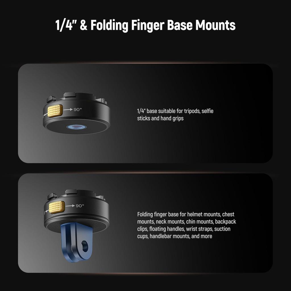 NEEWER Action Camera Mount Compatible with Hero 11 DJI Osmo Metal Magnetic Quick Release Mount with Screw and Folding Fingers for POV Photography
