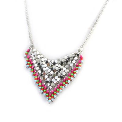 [N3109] - Pink Green Silver 'Cotte De Maille' Necklace
