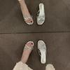 New Style Design Butterfly-kont Pleated Thin Low Heel Women Slippers Round Head Stripper Party Dress Female Summer Shoes