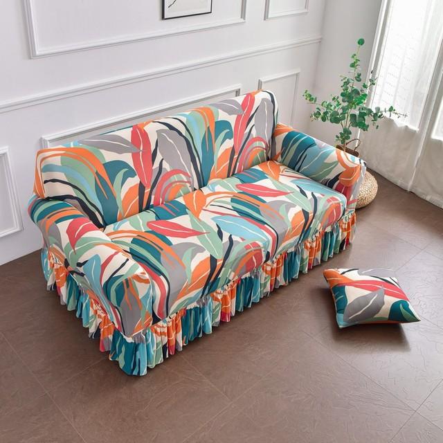 Stretch Sofa Covers Elastic Spandex Sofa Skirt Cover For Living Room Pastoral Floral Armchair Couch Slipcovers