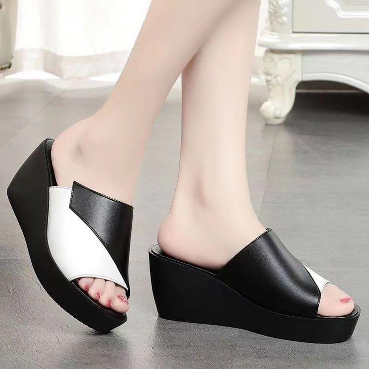 

Slippers women s summer fashion outer wear medium heel wedge heel thick bottom non-slip high heel women s height-enhancing cool slippers 40