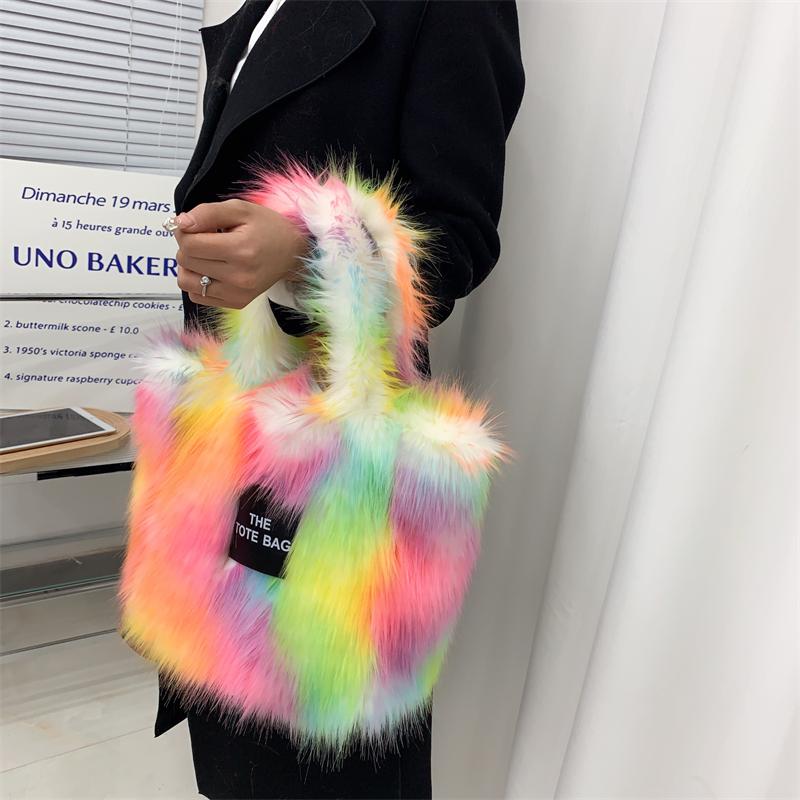 Women Luxury Faux Fur Leather Tote Bag Large Capacity Shoulder Crossbody Handbag