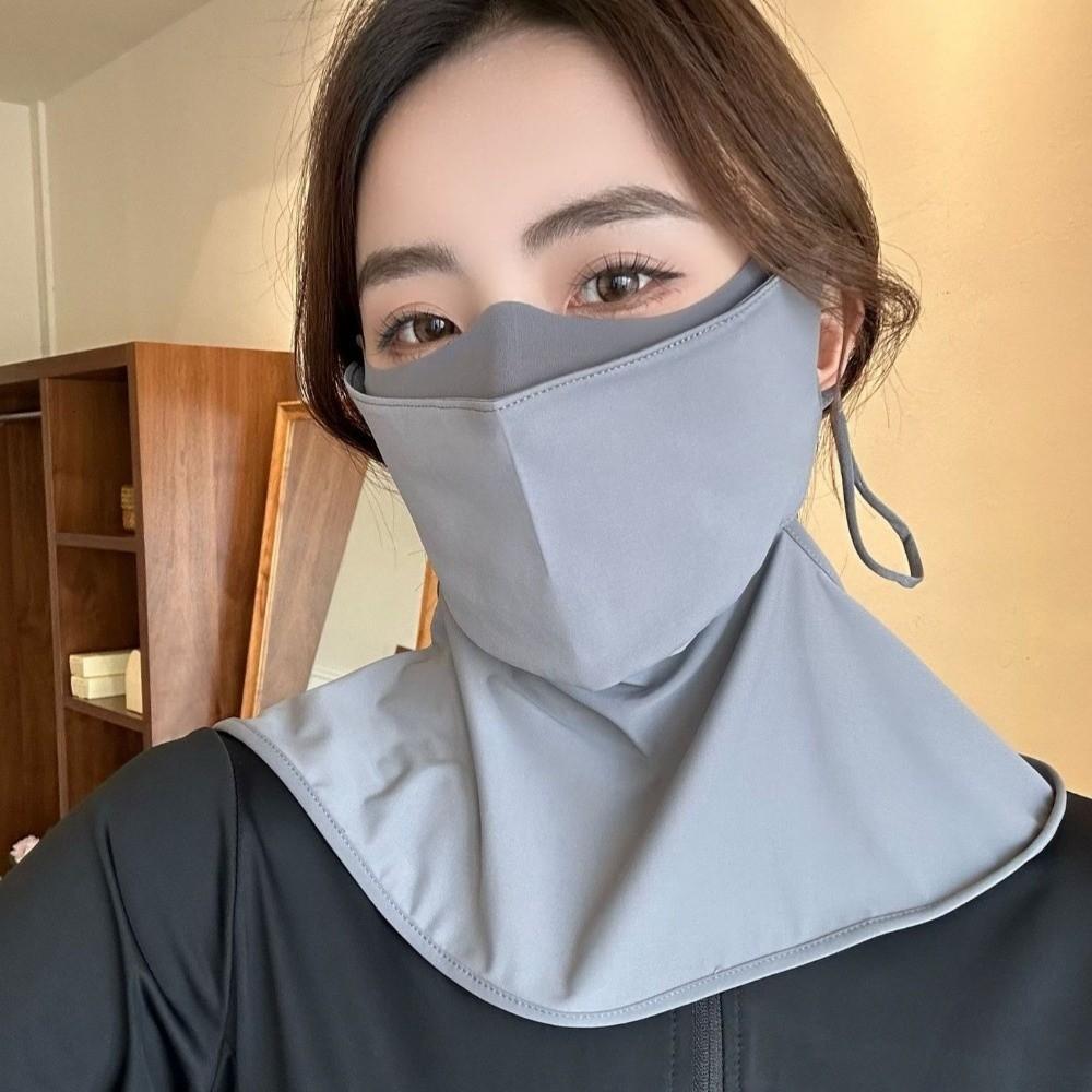 Integrated Shawl Ice Silk Face Mask Lightweight Design Sun-shading Mask  Sports Use