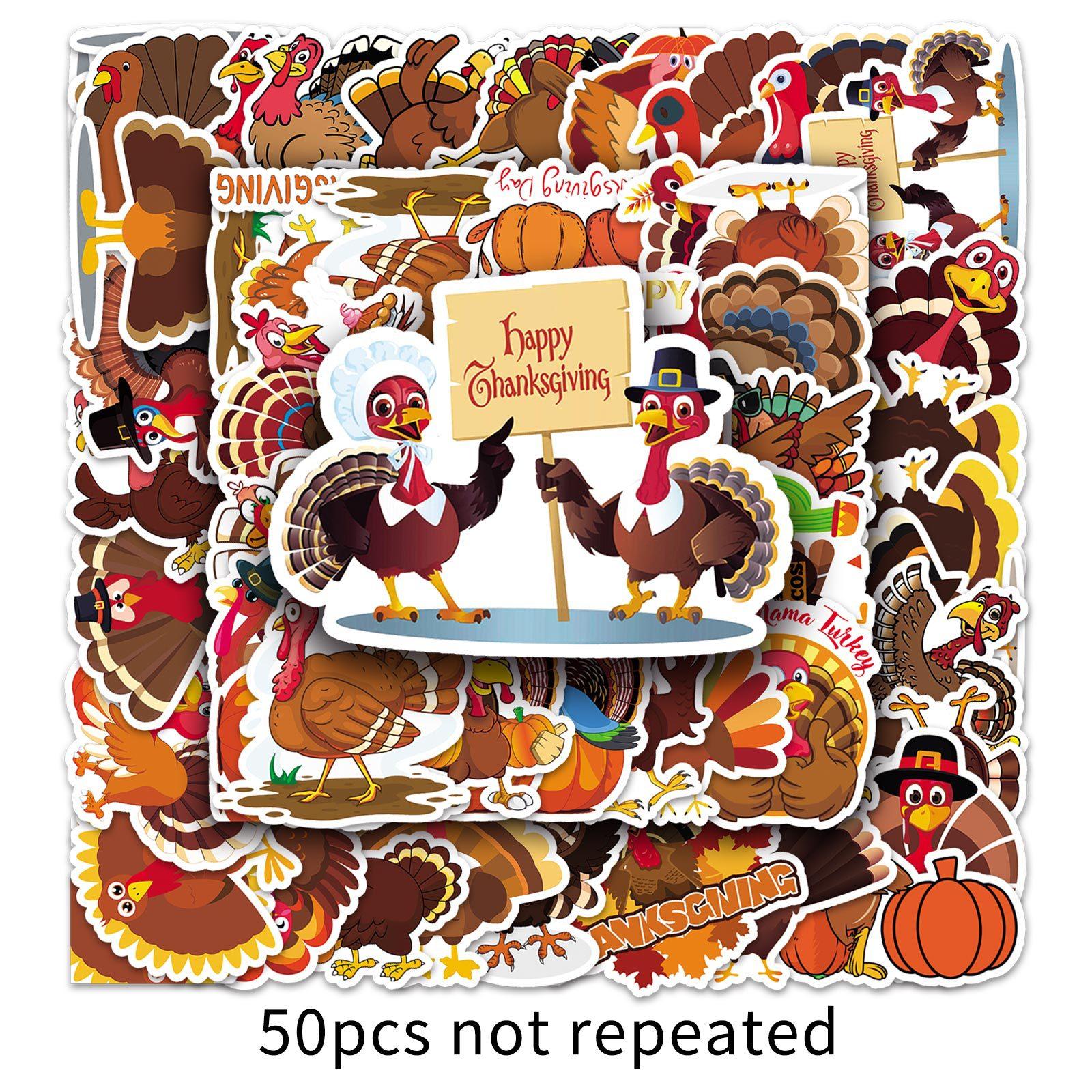 

50 Turkey Doodle Personality Cartoon Thanksgiving Animal Gauze DIY Mobile Suitcase Stickers Waterproof
