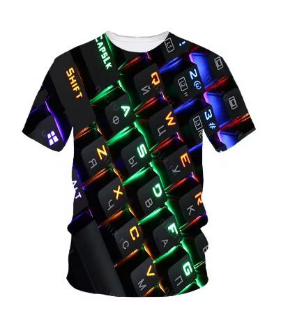 Creative Computer Keyboard 3D Printing T-Shirt Summer Men's Round Neck T-Shirt Trend Short Sleeve Casual Street Loose