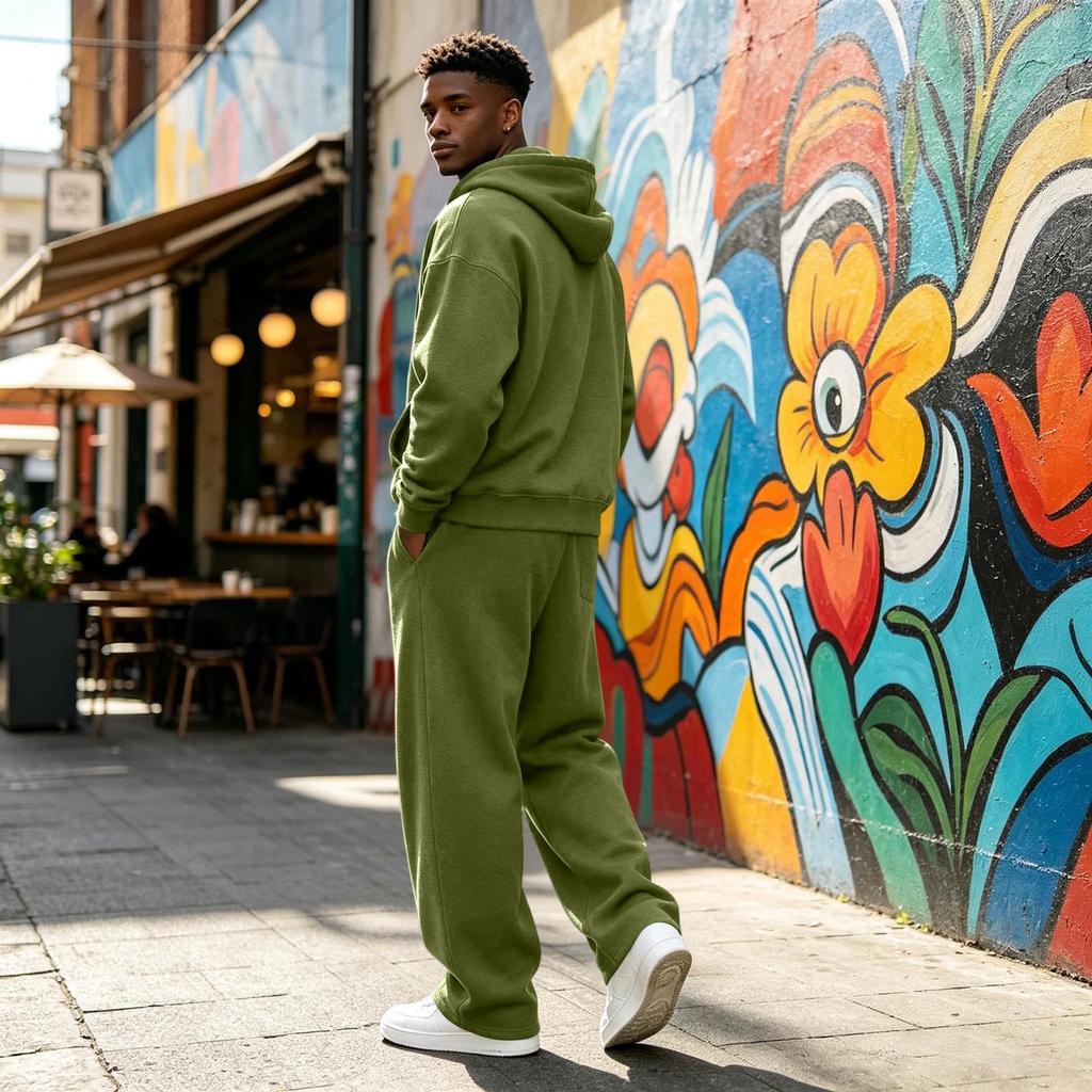 Men's 2 Piece Tracksuit Set with Loose Fit Zip Up Jacket and Sweatpants Casual Versatile Sportswear