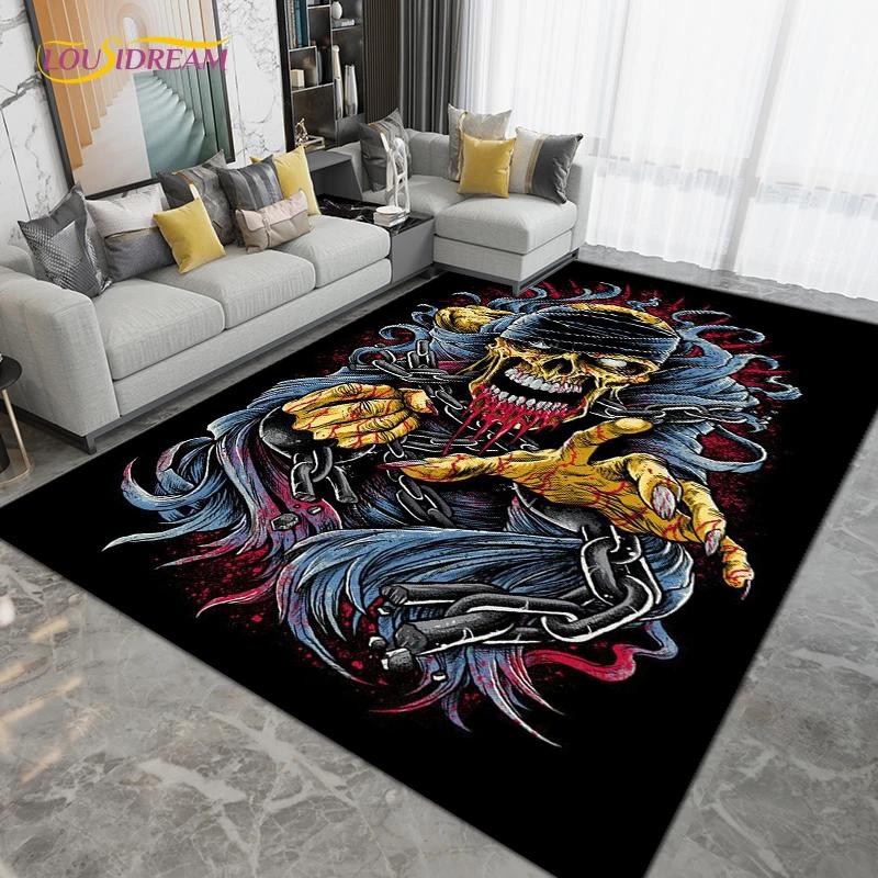 Horror Skull Art Area Rug,Carpets for Living Room Bedroom Decoration, Sofa Chair Cushion Rug,Kitchen Bathroom Floor Mat