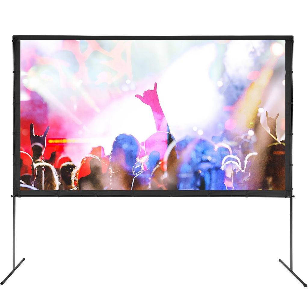 Projector Screen with Stand, 120 inch 16:9 4K 1080 HD Outdoor Movie Screen with Stand, Wrinkle-Free Projection Screen with Bar Feet and Carry Bag, for