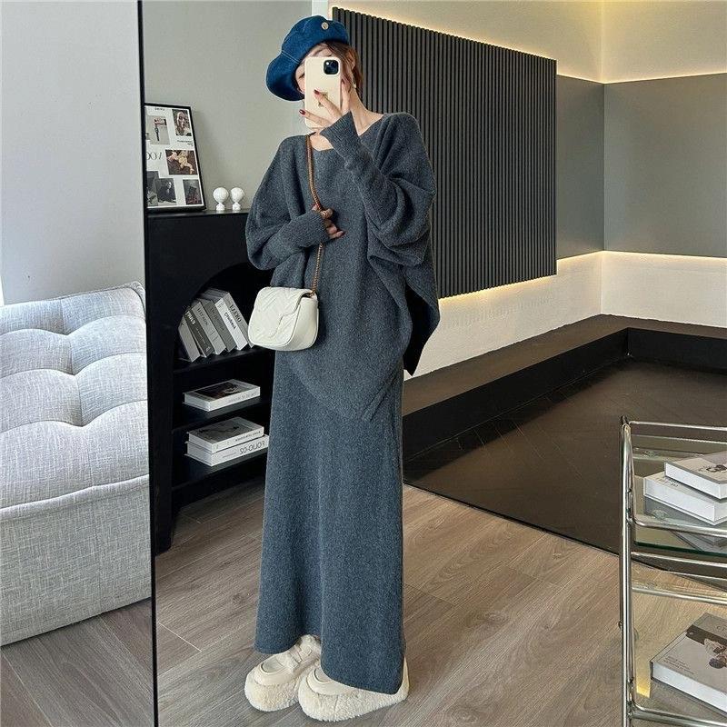 Loose Irregular Knitted Sweater Suit Women's Skirt Two-piece Set