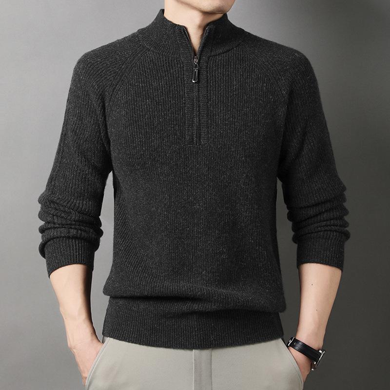 

Men s Thickened Pure Wool Stand-up Collar Sweater - Fashionable Solid Color Jacquard Design for Autumn and Winter Triple Extra Large