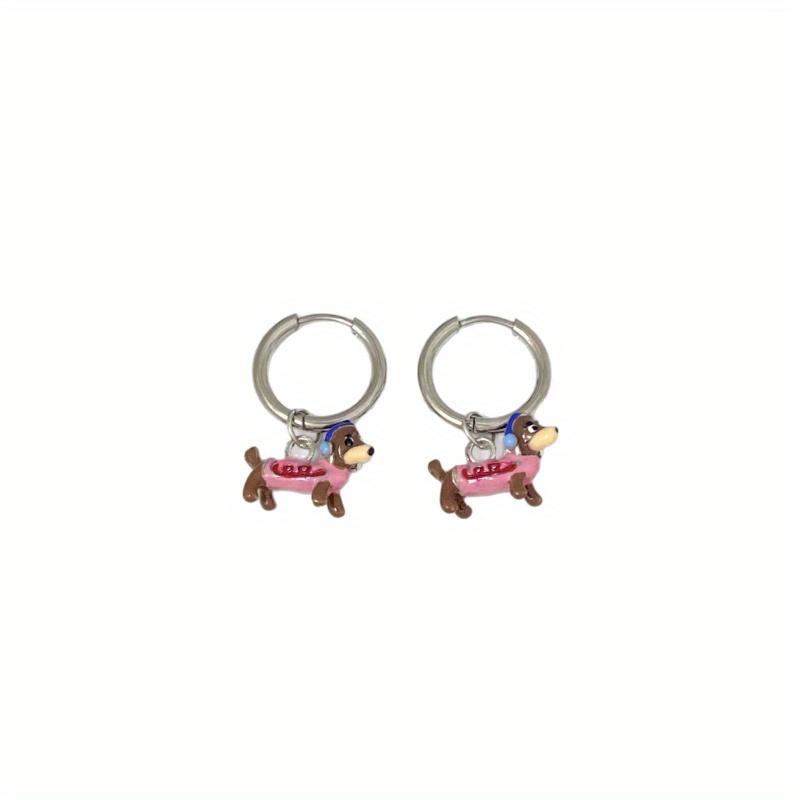 Colorful Drip Oil Sausage Dog Earrings Unique Design Dachshund Puppy Ear Hoops Personality Fashion Ear Jewelry Accessories