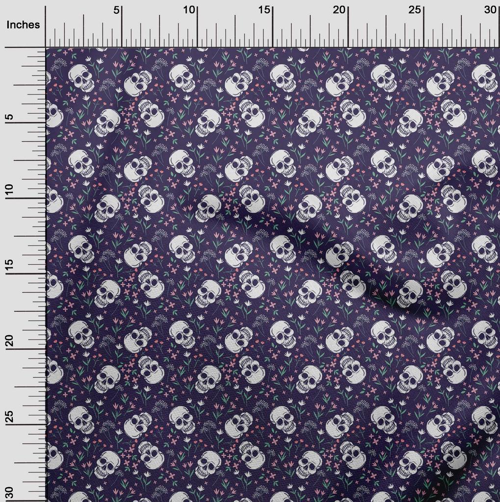 oneOone Cotton Flex Dark Blue Fabric Skull Fabric For Sewing Printed Craft Fabric By The Yard 40 Inch