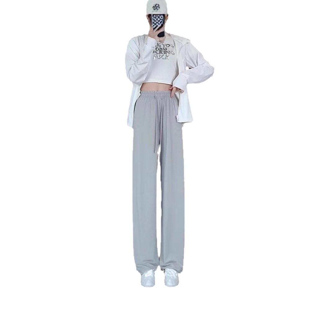 Women's Ice Silk Sun Protection Pants: High-Waisted, Slimming, Drapey Wide-Leg, and Straight-Leg Summer Casual Pants
