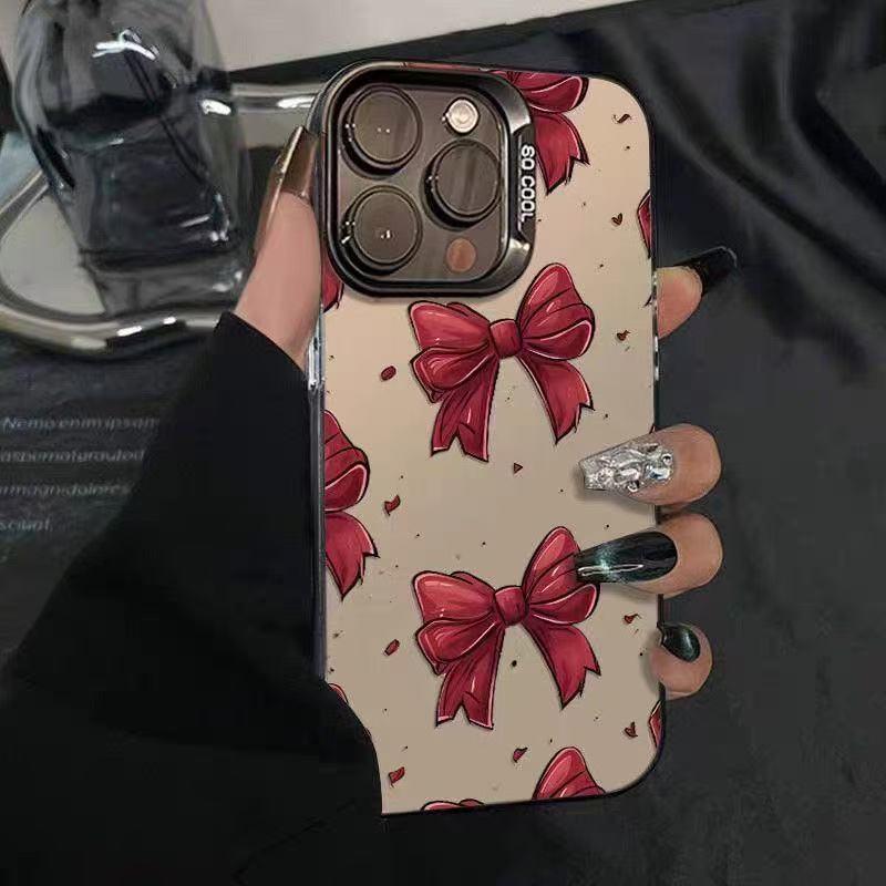 Red Bowknot Phone Case for iPhone 13, 14, 15 Plus, 16 Pro, and 17 - Trendy Design for Girls