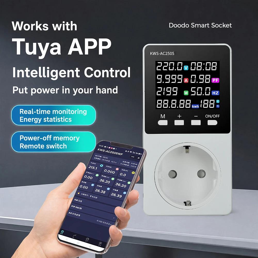 Ac85-290v 16a 3500w Tuya App Wifi Smart Eu Us Socket Lcd Digital Display Voltmeter Ammeter Power Meter Electricity Monitoring