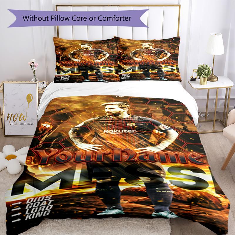 Messi Customized Name Bedding Set Design for Decorate Room Breathable Duvet Cover Bedroom Decor Gift for Festivals
