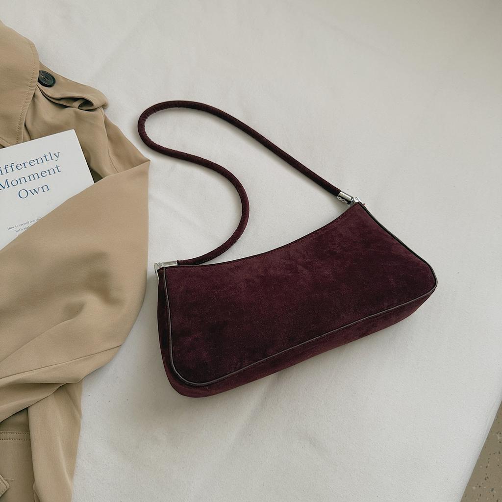 Brown Suede Women's Small Square Pack Retro Zipper Casual Handbags Fashion Large Capacity Commuting One Shoulder Bag