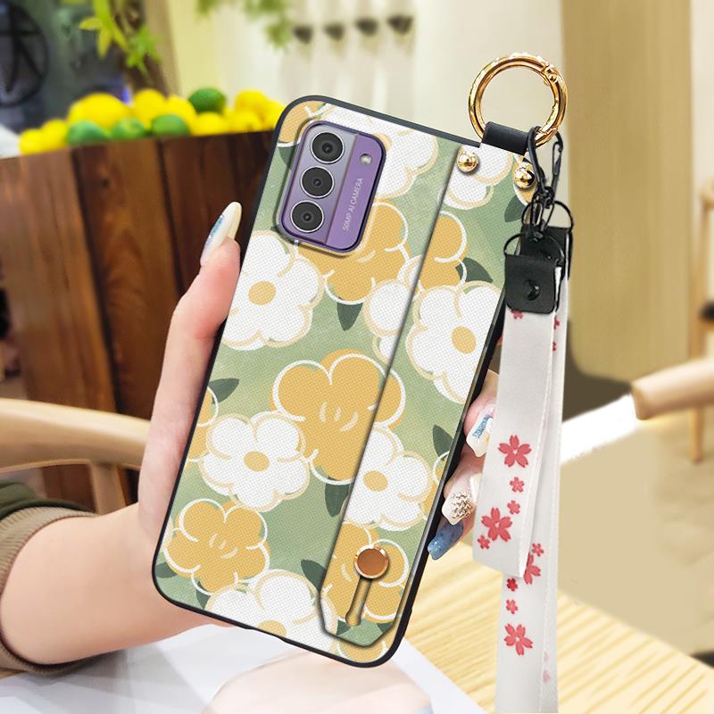 Lanyard Protective Phone Case For Nokia G42 5G Wristband Ring Kickstand Anti-dust Oil Painting Back Cover Wrist Strap