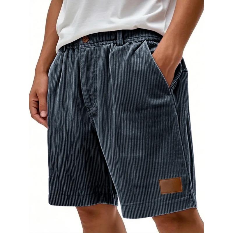 Pantaloncini casual da uomo in velluto a coste con elastico in vita e patta con bottone