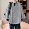 Men's Sweatshirt Casual Versatile Pullover V-neck Long-sleeved T-shirt Fake Two-piece Top