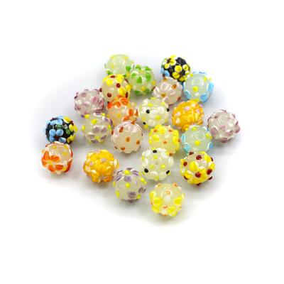 5Pcs, Cute Flower Pattern Glass Loose Beads, Bohemian Style Mixed Color Decorative Beads for DIY Jewelry Bracelet Necklace Crafts, 16×16mm