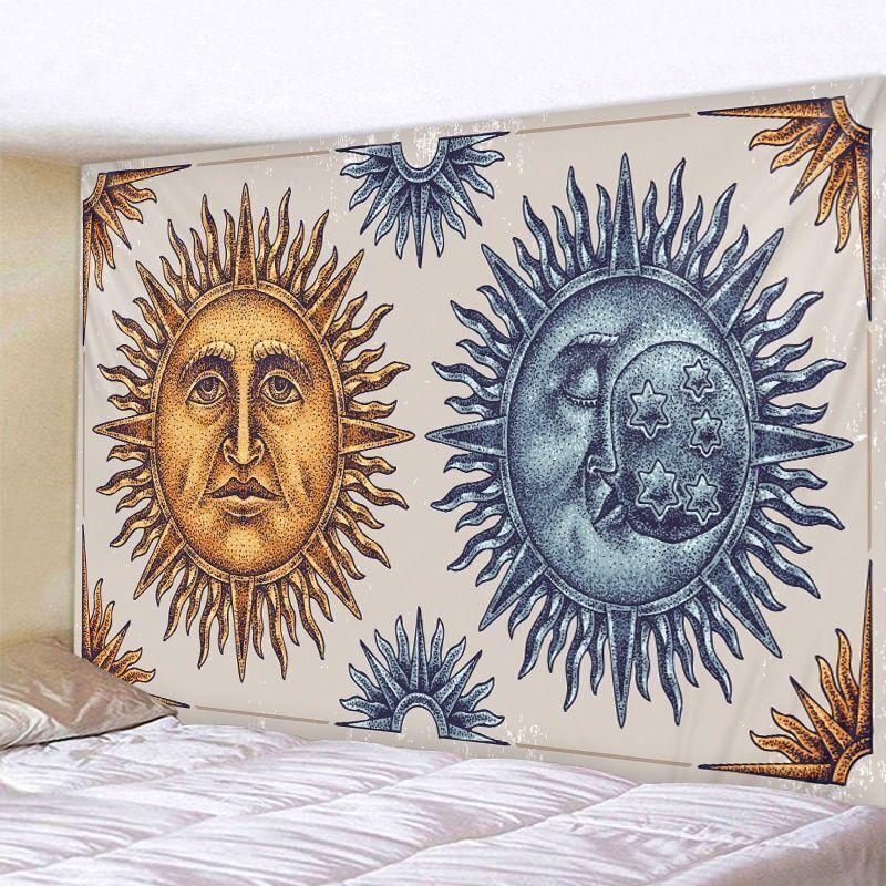 Tapestry sun moon psychedelic celestial 75x100 чёрный