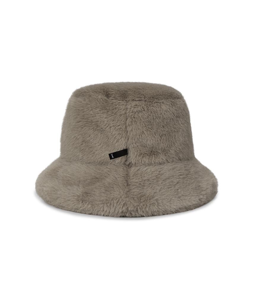 Bajal Va Long Label Fur Bucket Hat Beige