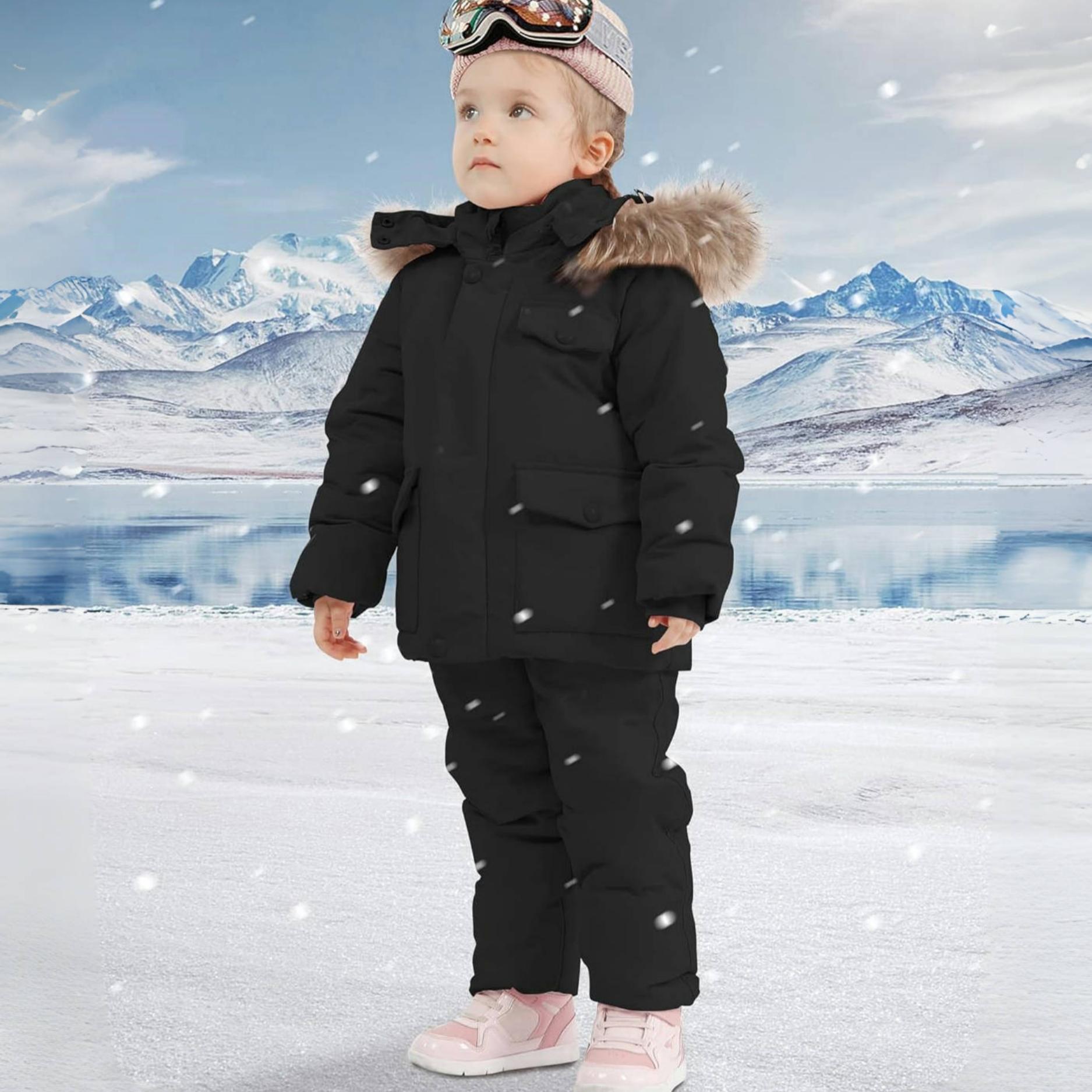 

Детский зимний пуховый комплект – Теплый комбинезон с капюшоном для малышей мальчиков и девочек, 90% белый утиный пух, 1–6 лет 120 чёрный