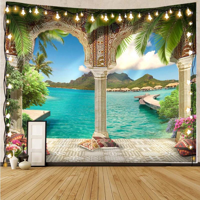 Garden Botanical Floral Tapestry Nature Scenery Tapestry Landscape Classroom Tapestries Wall Hanging for Living Room Dorm Office