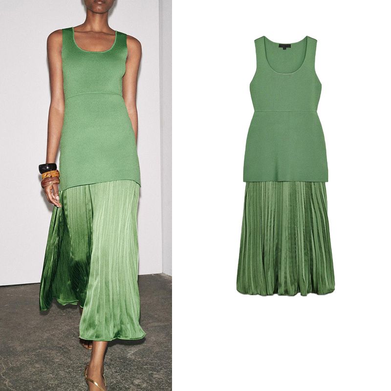 Summer New Product Women's Clothes Silk Satin Texture Knitting Small Pleated Patchwork Sleeveless Dress 4192055