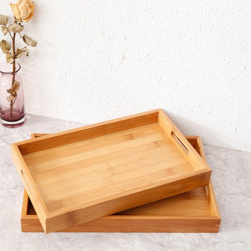 Wooden Round Serving Platter Tray Pizza Salad Plate Breakfast Food Fruits Bread Dessert Container Tea Mat Snacks Dish