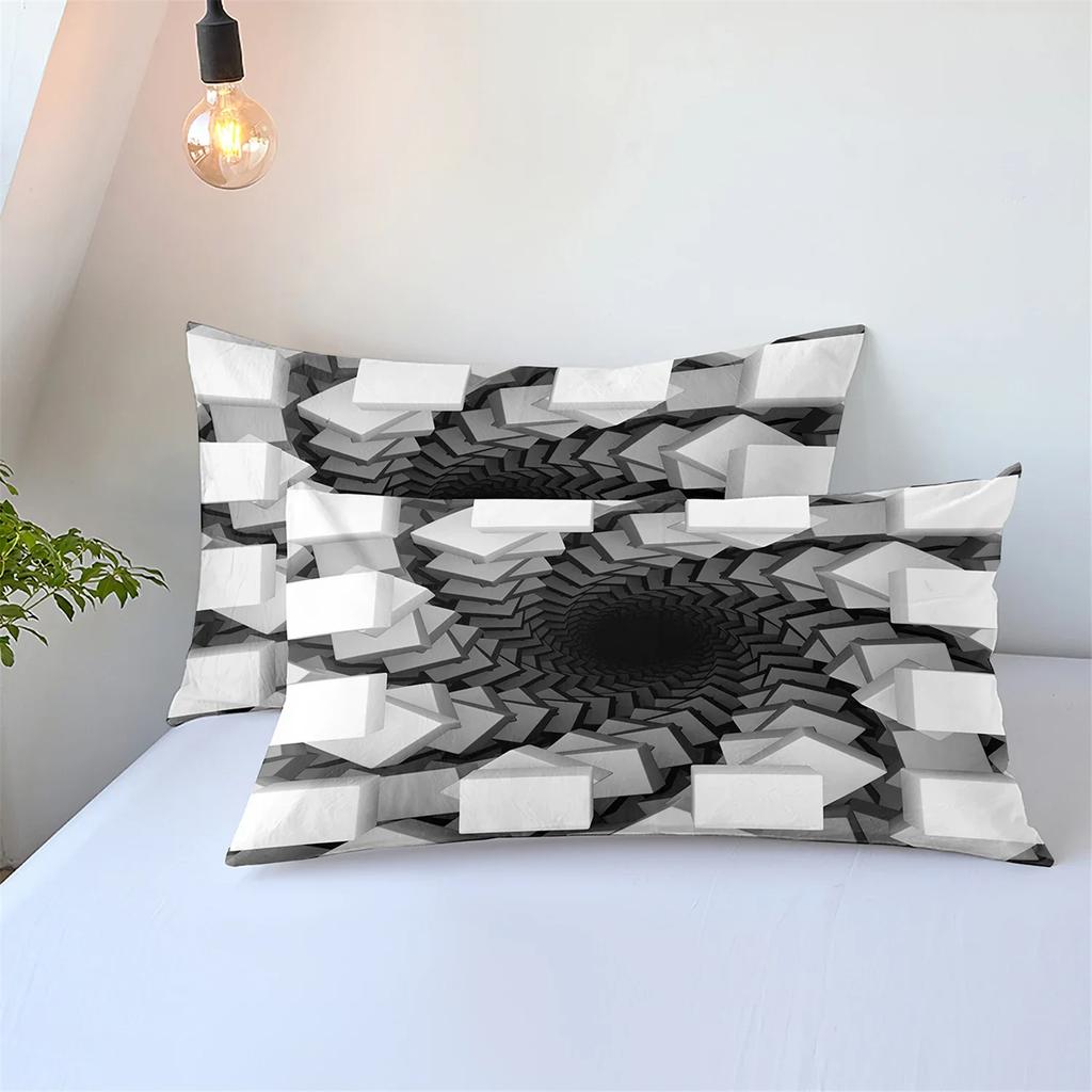 Durable Vibrant Double Polyester For Bed Abstract Style Print Honeycomb Pillowcover Black And White Quilt
