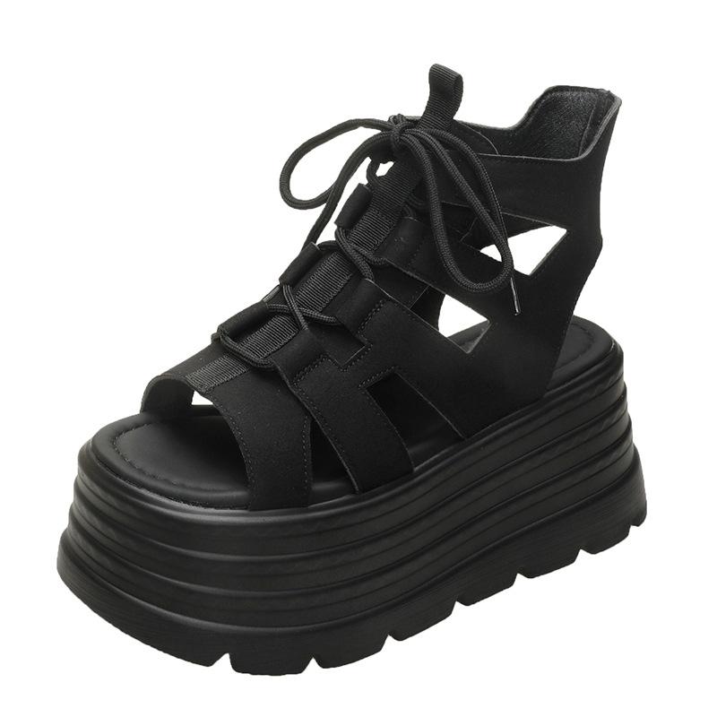 

2025 summer wedding banquet sandals muffin heightened women s shoes heel 12 cm wedding thick sole heightened 34 чёрный