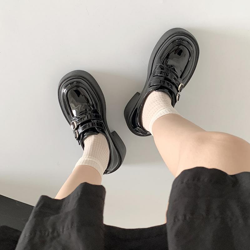 Black British High-heeled Platform Small Leather Shoes Women's 2025 New Summer French Versatile Retro Heightening Loafers