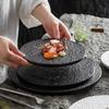 Large Round Ceramic Plate with Stone Pattern - Perfect for Steaks, Cakes, Desserts, and Sushi