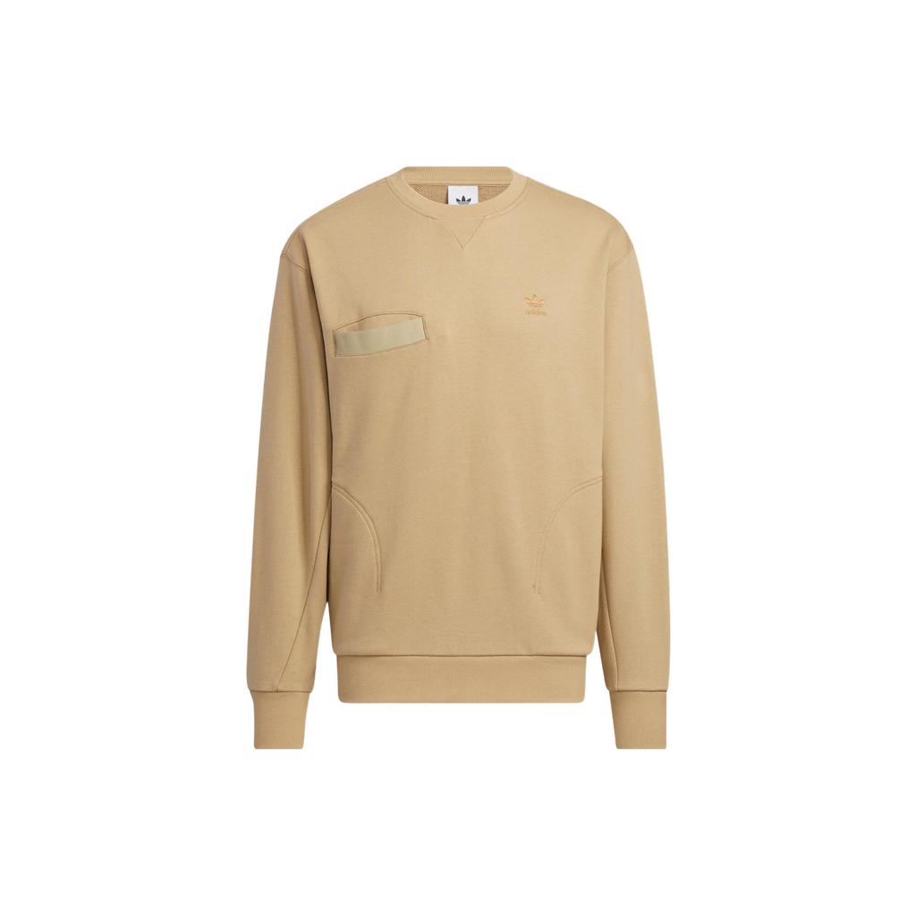 Adidas Originals Trefoil Embroidered Logo Crew Neck Sweatshirt Men Sweatshirt Khaki IC8158