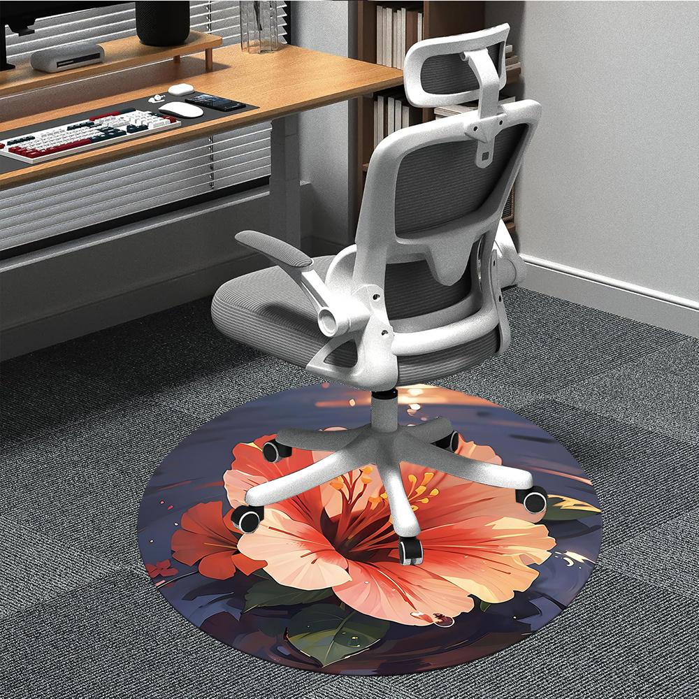 1PC Flower Bloom Office Round Area Rug, Indoor Mat Suitable ForOffice, Under Office Chairs Bedroom Living Room Home Decor, Room Deco G078