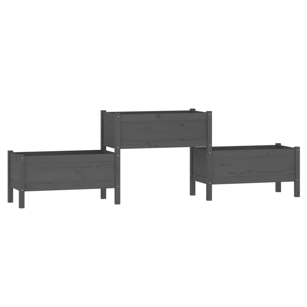 Planter Box Gray 245.5 X 44 X 75 Cm Solid Pine Wood