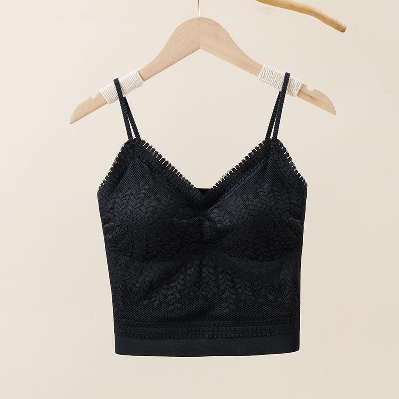 

Black Lace Camisole Bra With Thin Double Straps And Built-In Pads L чорний