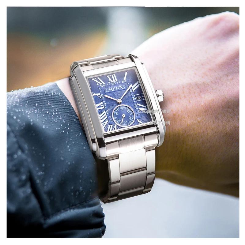 Chenxi Men's Watches Square Dial Original Quartz Watch for Men Waterproof Luminous Stainless Steel Wristwatch Male Date Clock