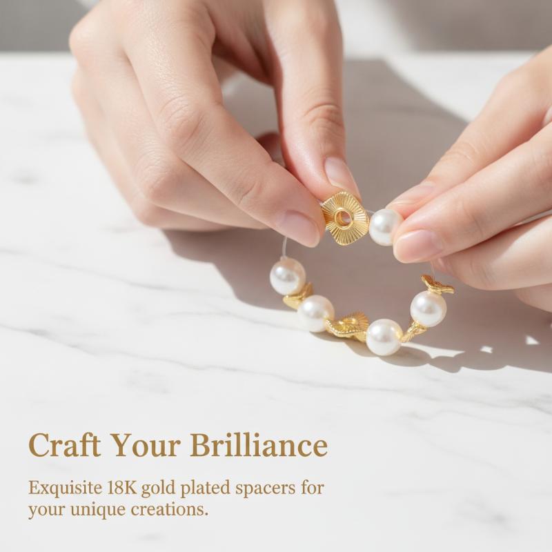 50Pcs Flat Round Metal Spacer Beads Baroque Wave Gold Plated 6 8 10Mm For Earring Necklace Bracelet Jewelry