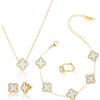 Anti Tarnish Jewellery Latest Stylish Clover Ring Earrings Bracelet Chain Pendant Combo Gifts Necklace Jewellery Set for Women & Girls