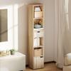 Bookcase Storage Unit, Drawer, Cupboard, Open Compartments, 30 x 24 x 158 cm, Natural