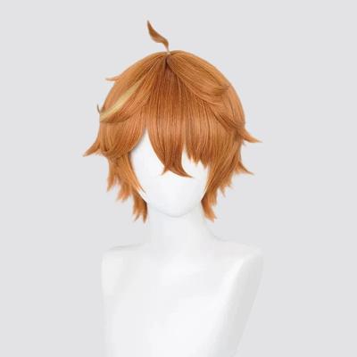 Genshin Impact Tartaglia Cosplay Wig Short Brown Heat Resistant Synthetic Hair Halloween Party Anime Cosplay Wigs + Wig Cap