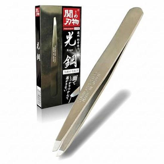 VOIS Seki Knife Hikari Steel Tweezers Silver Made Japan Precision Excellent Grip Angled Tip Fine Aligned Firmly Grabs Surface Eyebrow Nose Hair