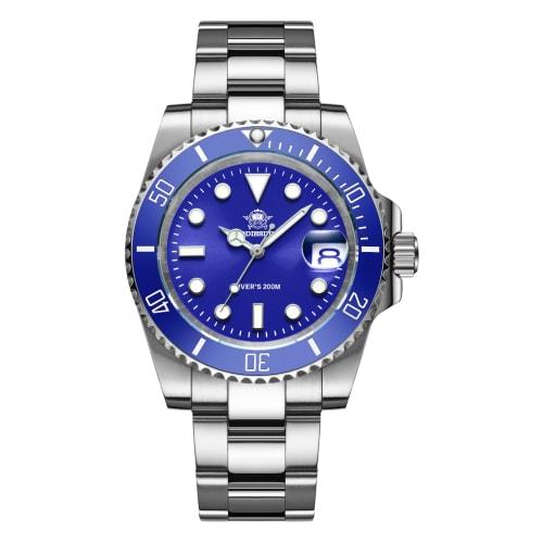 ADDIESDIVE Men's Quartz Diving Watch, Diver 200M, Blue Dial, Luminous Stainless Steel Strap, Blue Steel, Quartz Movement.