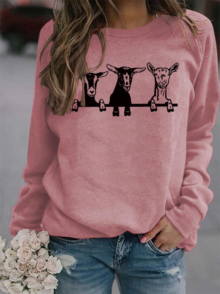 Women's Alpaca Print Round Neck Hoodie - Cute Casual Pullover for Autumn & Winter