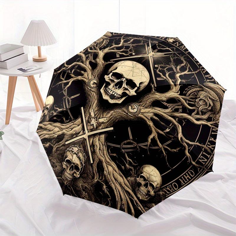 Dark Tree of Life: Skulls & Symbols Circular ArtworkUmbrella, Portable 3-Fold Compact Umbrella for Men & Women Gift