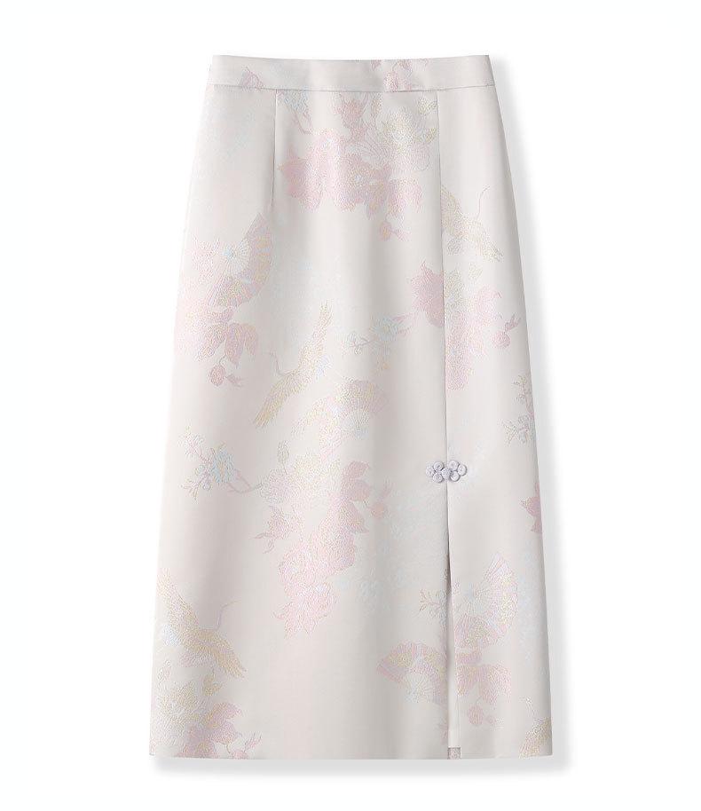 2026 New Chinese Style Embroidered Slit Midi Skirt for Women - Slimming, Hip-Hugging, Ideal for Spring and Autumn